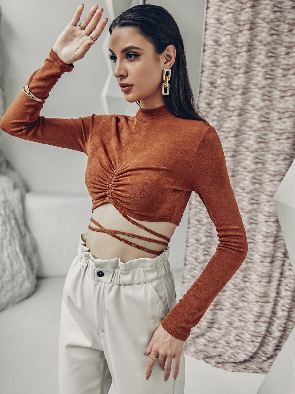 Drawstring Lace Up Knot Back Tee