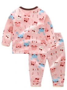 Toddler Girls Cartoon Rabbit Print Tee & Trousers - Pink - View 2