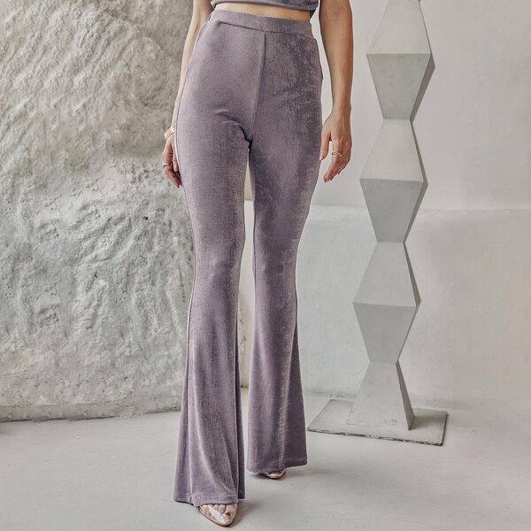 

High Waist Flare Leg Pants, Mauve purple