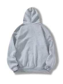 SHEIN EZwear Plus Letter Graphic Drawstring Kangaroo Pocket Drop Shoulder Hoodie - Light Grey - View 2