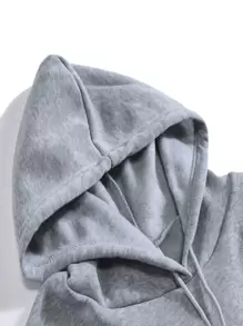SHEIN EZwear Plus Letter Graphic Drawstring Kangaroo Pocket Drop Shoulder Hoodie - Light Grey - View 4