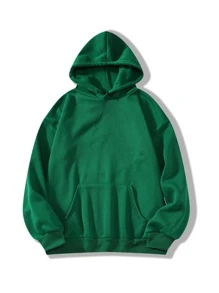 INAWLY Solid Kangaroo Pocket Thermal Lined Hoodie,Long Sleeve Tops - Green - View 1