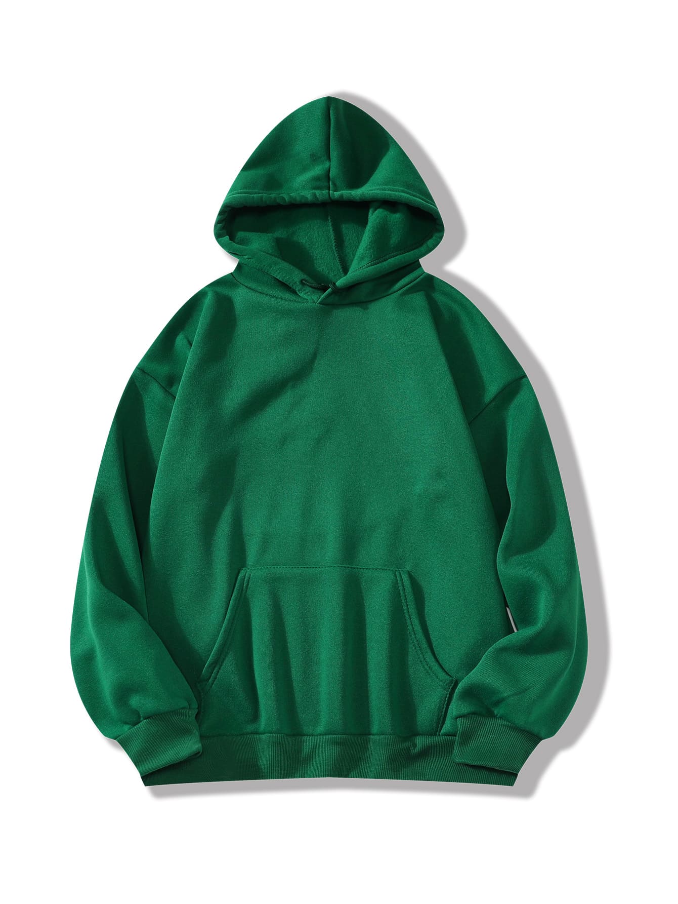 INAWLY Solid Kangaroo Pocket Thermal Lined Hoodie,Long Sleeve Tops - Green - View 1