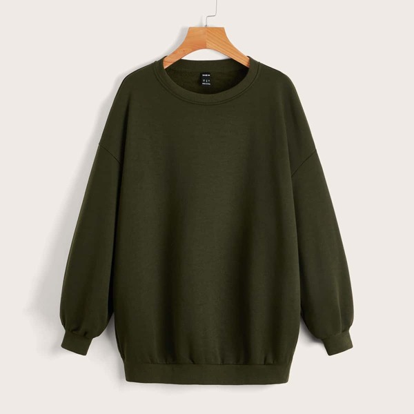 

Solid Drop Shoulder Pullover, Dark green