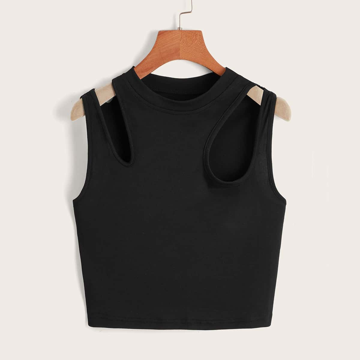 

Solid Cut Out Tank Top, Black