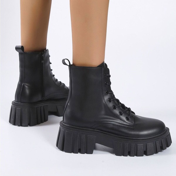 

Minimalist Lace-up Front Combat Boots, Black