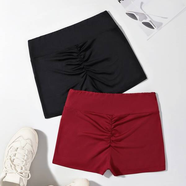 

2pcs Solid Scrunch Butt Shorts, Multicolor