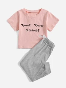 Đồ mặc nhà bé gái Nơ Bướm Con số Slogan Dễ thương - Nhiều màu - Xem 1