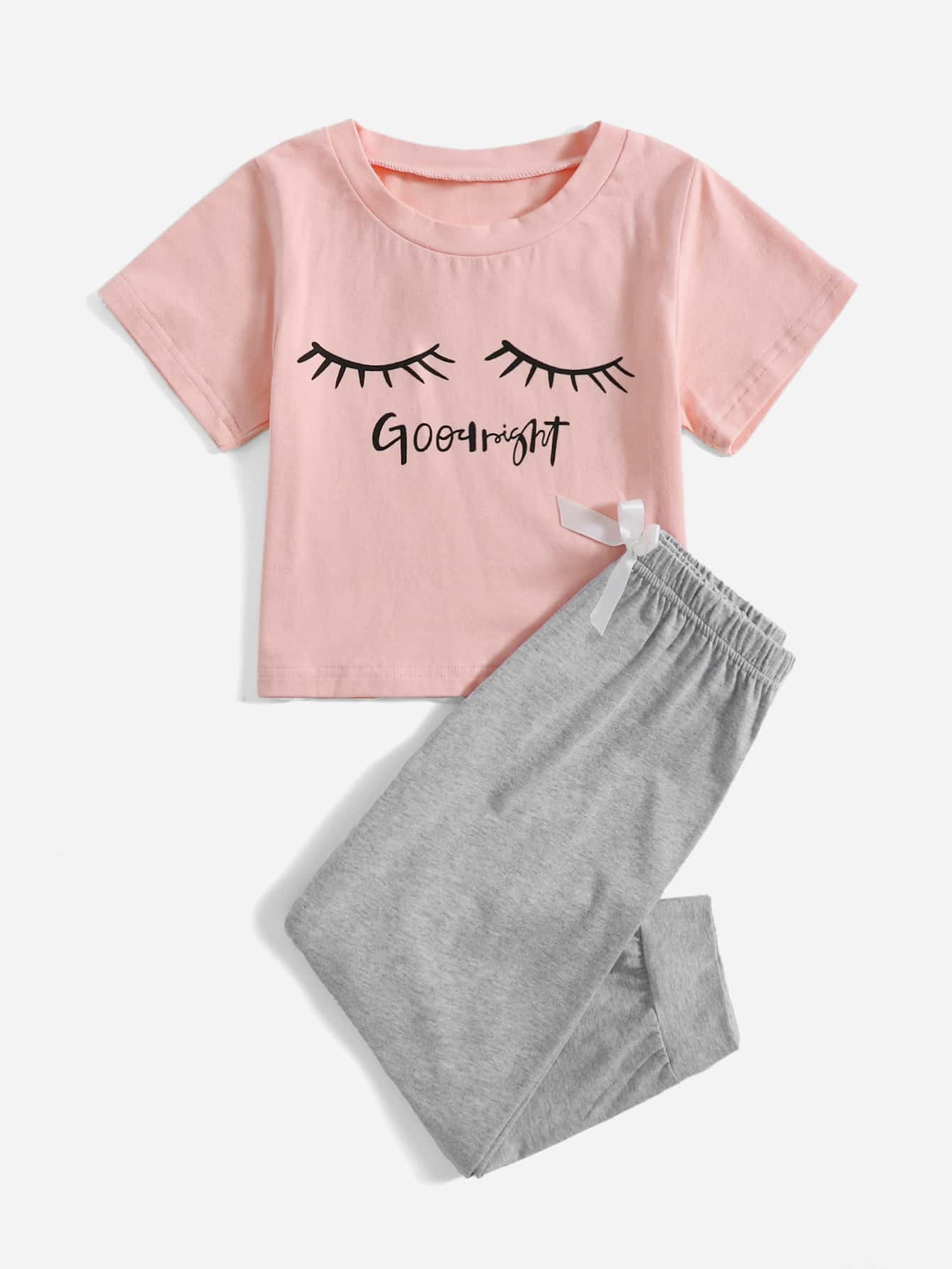 Đồ mặc nhà bé gái Nơ Bướm Con số Slogan Dễ thương - Nhiều màu - Xem 1