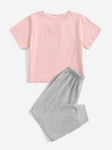 Đồ mặc nhà bé gái Nơ Bướm Con số Slogan Dễ thương - Nhiều màu - Xem 2