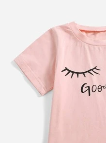 Đồ mặc nhà bé gái Nơ Bướm Con số Slogan Dễ thương - Nhiều màu - Xem 3