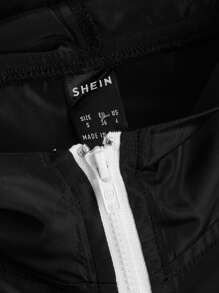 SHEIN EZwear Cazadora de color combinado con cremallera con cordón con capucha - Blanco y Negro - Ver 3