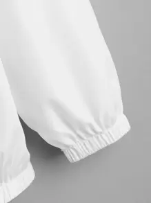 SHEIN EZwear Cazadora de color combinado con cremallera con cordón con capucha - Blanco y Negro - Ver 4