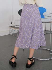 DAZY Split Hem Ditsy Floral Skirt - Purple - View 2