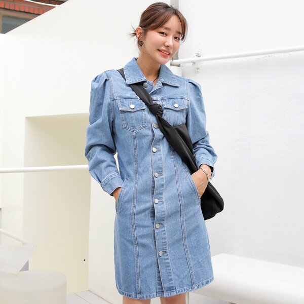 

Button Through Denim Shirt Dress, Medium wash