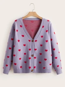Gilet avec motif cœur - Prune - Voir 1