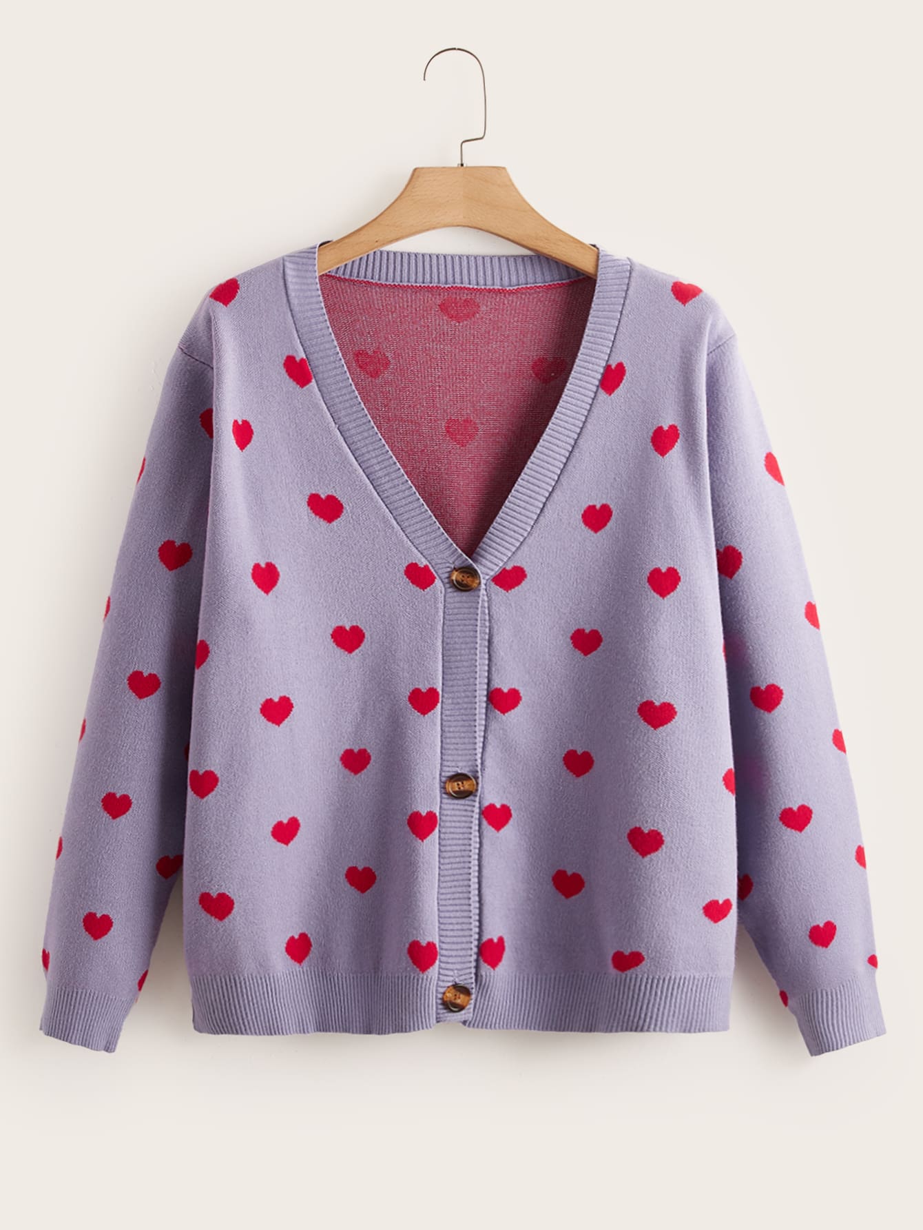 Gilet avec motif cœur - Prune - Voir 1