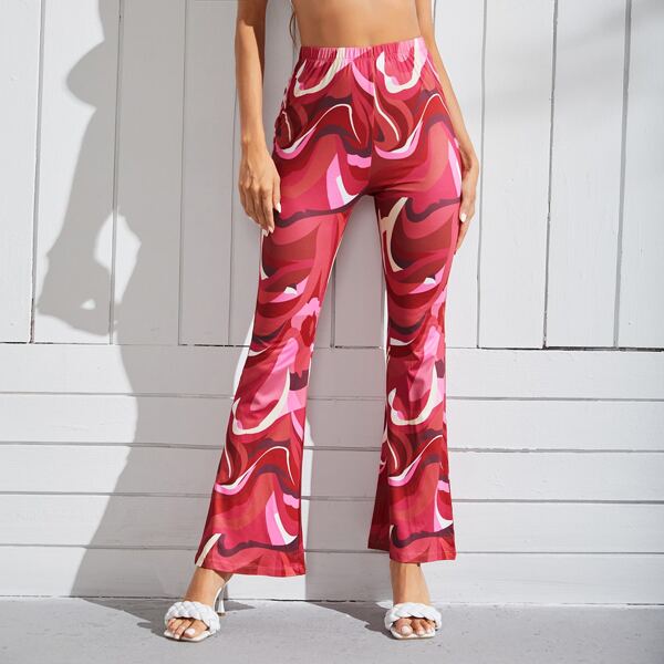 

High Waist Colorblock Flare Leg Pants, Multicolor