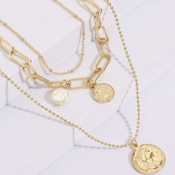 

Round Pendant Layered Necklaces, Gold