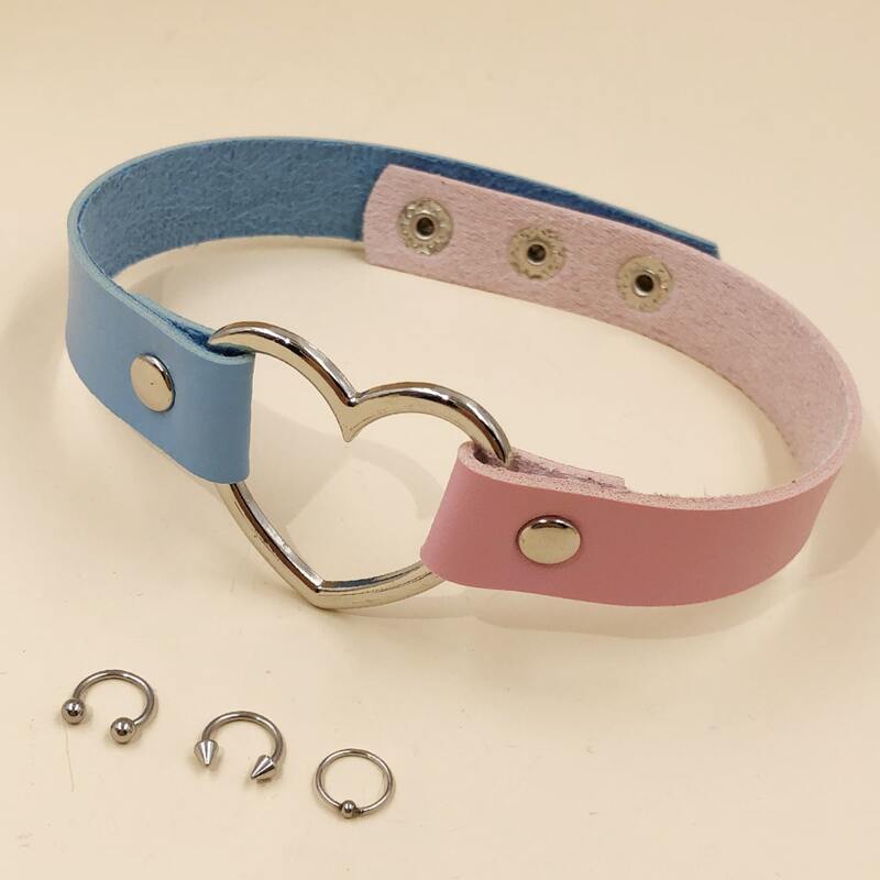 

1pc Heart Decor Choker & 3pcs Nose Ring, Blue