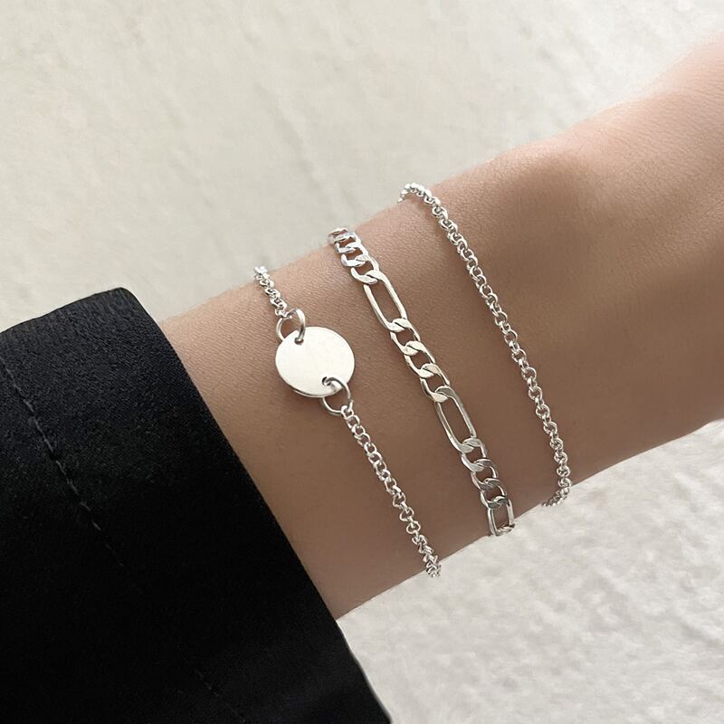 

3pcs Geo Decor Chain Bracelet, Silver