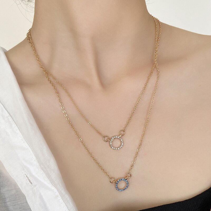 

2pcs Ring Pendant Necklace, Multicolor