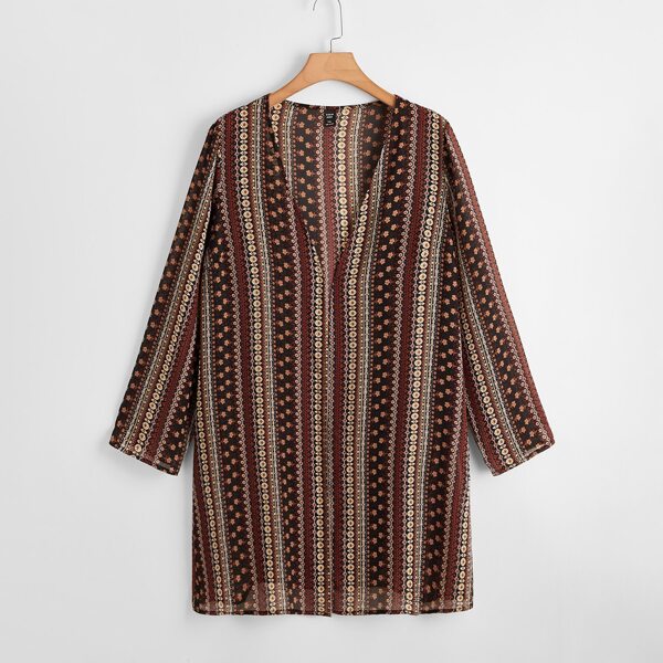 

Plus Allover Print Kimono, Multicolor