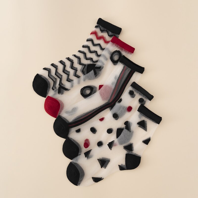 

5pairs Geometric Print Crew Socks, Multicolor