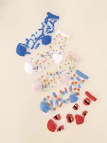 5 đôi tất cổ cao in hình đôi môi, mùa thu - Nhiều màu - Xem 1