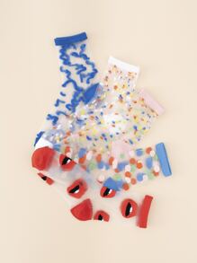 5 đôi tất cổ cao in hình đôi môi, mùa thu - Nhiều màu - Xem 2