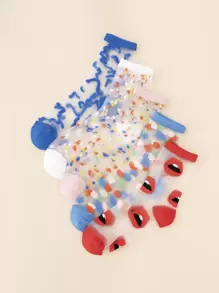 5 đôi tất cổ cao in hình đôi môi, mùa thu - Nhiều màu - Xem 8