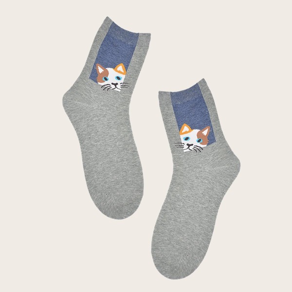 

Cartoon Graphic Crew Socks, Grey