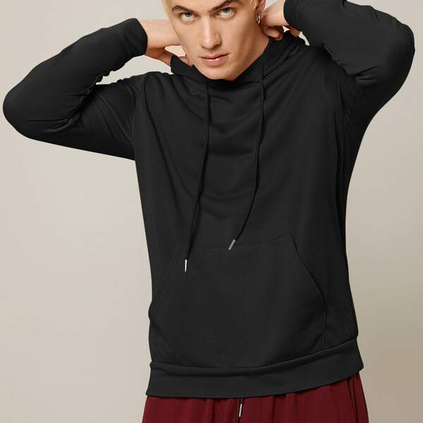 

Men Pocket Front Drawstring Hoodie, Black