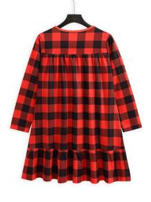 SHEIN Tall 大格紋印花荷葉邊連衣裙 - 彩色 - 查看 2