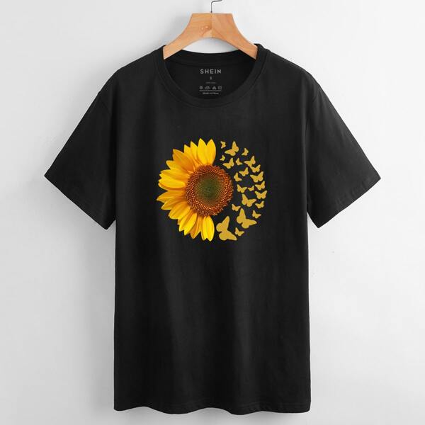 

Sunflower And Butterfly Print Tee, Black