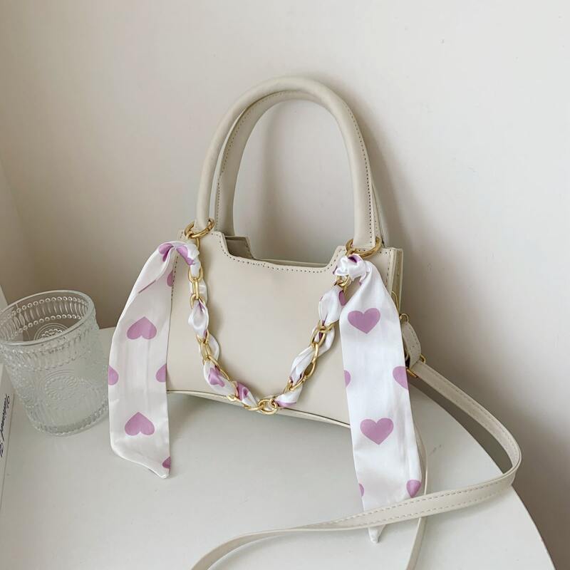 

Scarf Decor Satchel Bag, Beige
