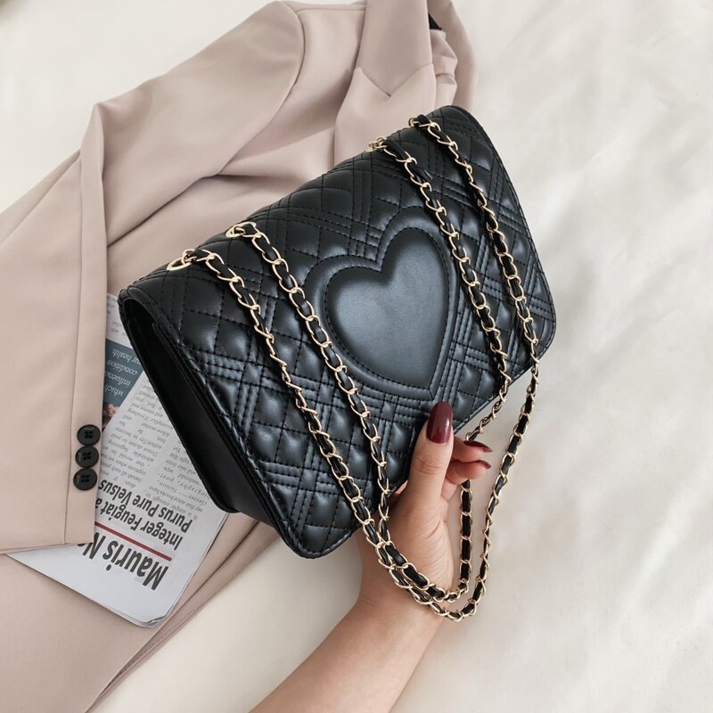 

Heart Embossed Shoulder Bag, Black