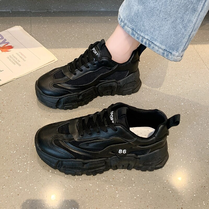 

Minimalist Lace-up Front Chunky Sneakers, Black