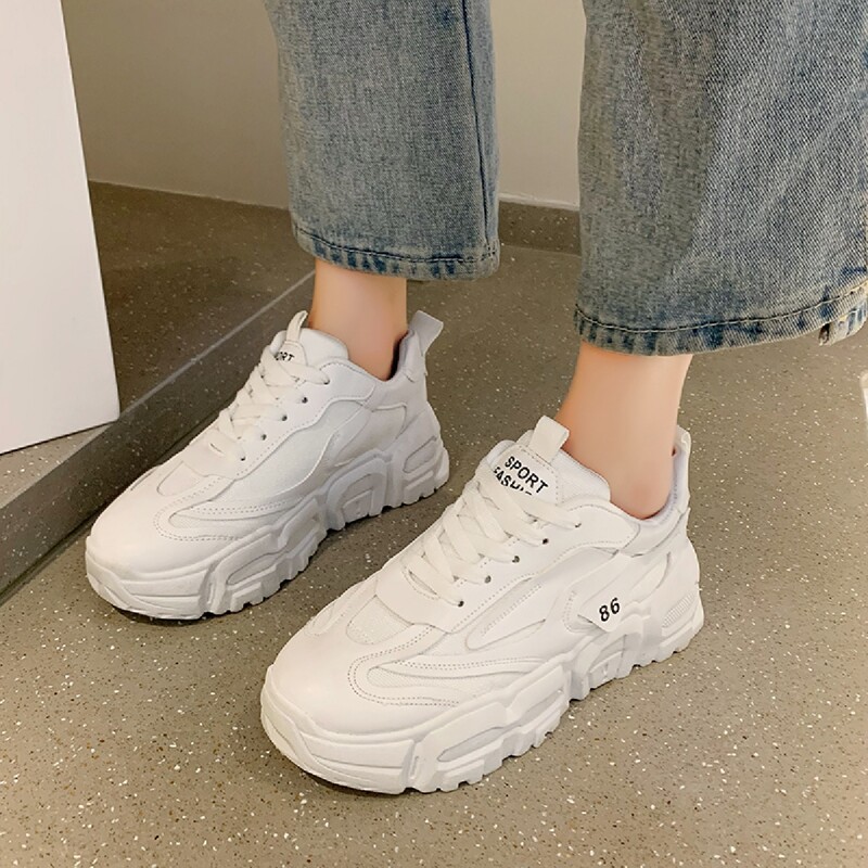 

Minimalist Lace-up Front Chunky Sneakers, White