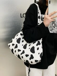 奶牛圖案單肩包 - 黑與白 - 查看 1