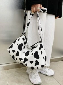 奶牛圖案單肩包 - 黑與白 - 查看 2