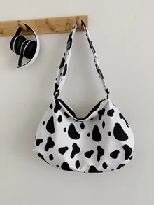 奶牛圖案單肩包 - 黑與白 - 查看 3