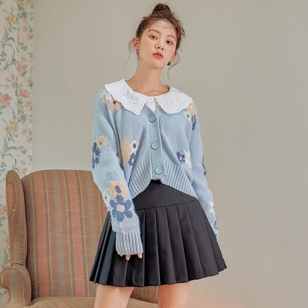 

Floral Pattern Button Through Cardigan, Baby blue