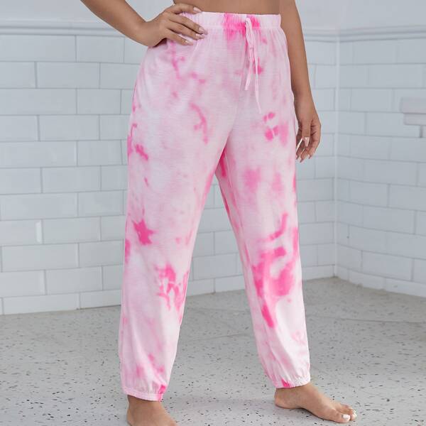 

Plus Tie Dye Knotted Sleep Pants, Baby pink