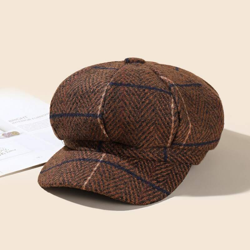 

Chevron Pattern Beret, Brown