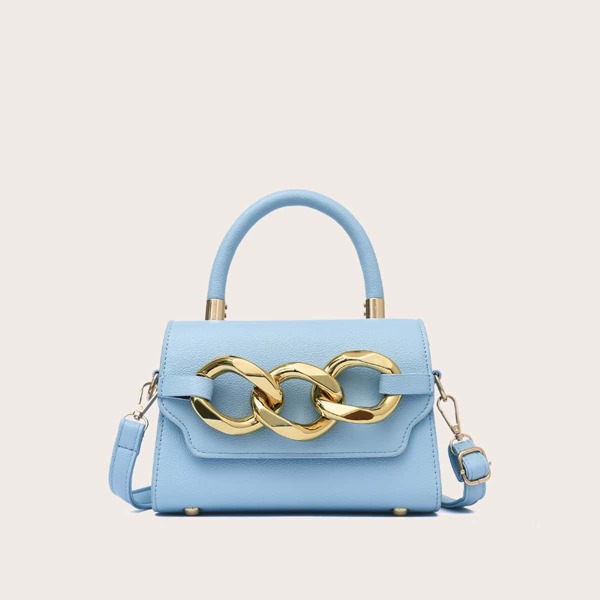 

Chain Decor Flap Square Bag, Blue