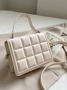Mini Minimalist Quilted Flap Square Bag - Beige - View 1