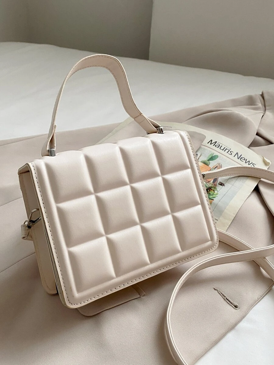 Mini Minimalist Quilted Flap Square Bag - Beige - View 1