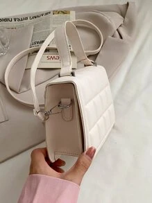 Mini Minimalist Quilted Flap Square Bag - Beige - View 2