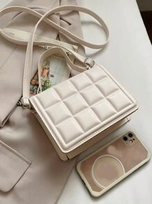 Mini Minimalist Quilted Flap Square Bag - Beige - View 4